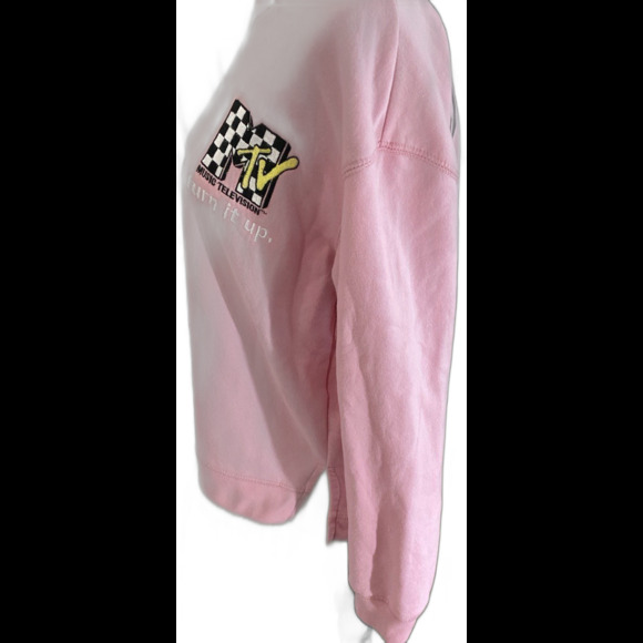 MTV Sweatshirt Women's Size L Color Pink Embroidered Logo Graphic Pullover - Picture 3 of 8